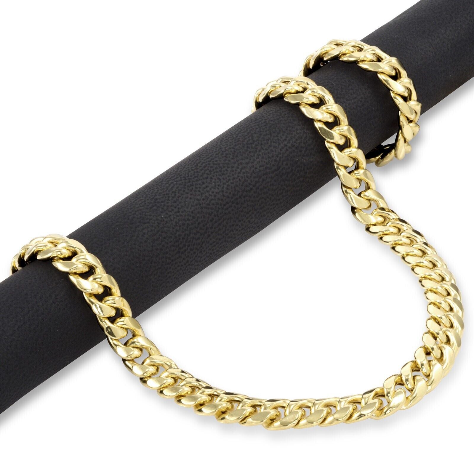 10kt Yellow Gold Miami Cuban Link Chain 10k Necklace 18 Inch 10mm Real Choker - Reva Jeweler