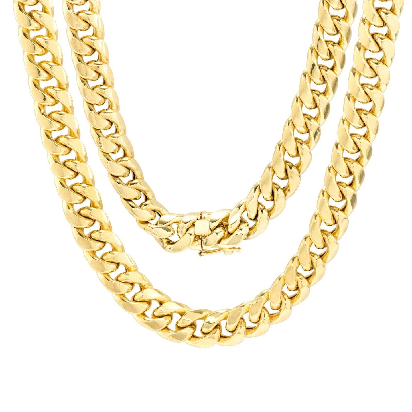 10kt Yellow Gold Miami Cuban Link Chain 10k Necklace 18 Inch 10mm Real Choker - Reva Jeweler