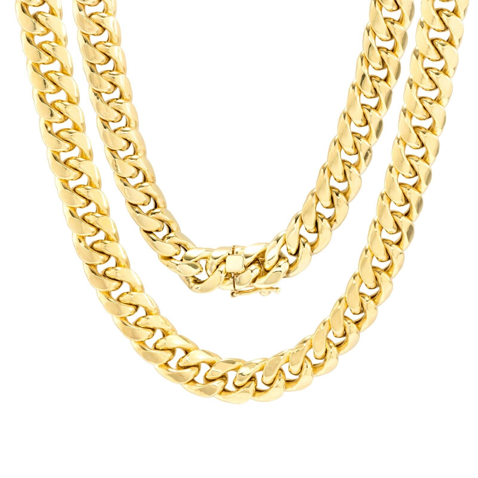 10kt Yellow Gold Miami Cuban Link Chain 10k Necklace 18 Inch 10mm Real Choker - Reva Jeweler