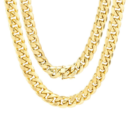 10kt Yellow Gold Miami Cuban Link Chain 10k Necklace 18 Inch 10mm Real Choker - Reva Jeweler