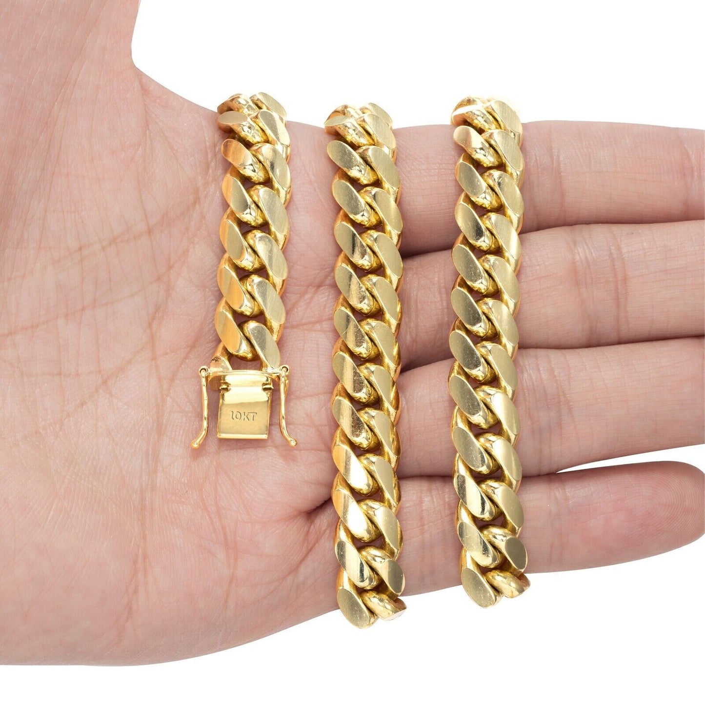 10kt Yellow Gold Miami Cuban Link Chain 10k Necklace 18 Inch 10mm Real Choker - Reva Jeweler