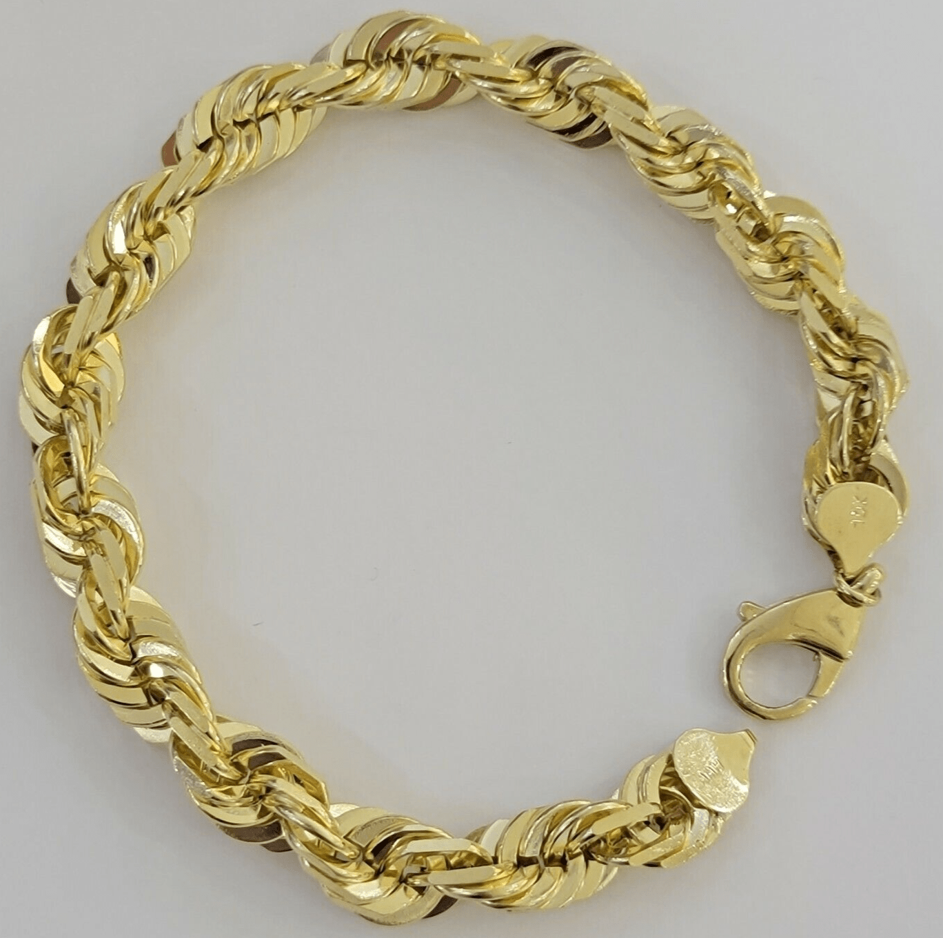 10mm 10k Yellow Gold Rope Men Bracelet 8" Diamond Cut Real Solid Link 10KT Gold - Reva Jeweler
