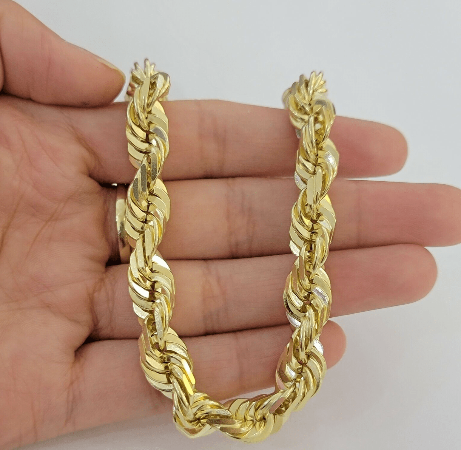 10mm 10k Yellow Gold Rope Men Bracelet 8" Diamond Cut Real Solid Link 10KT Gold - Reva Jeweler