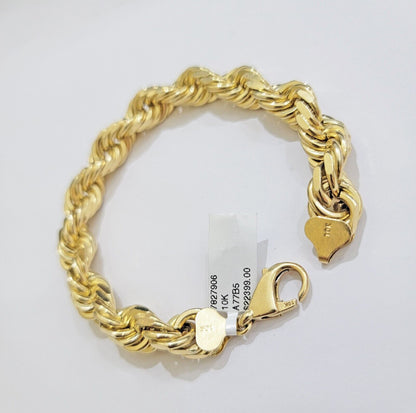 10mm Rope Bracelet 8 Inch Mens Solid 10k Yellow Gold With Diamond cuts REAL 10KT - Reva Jeweler