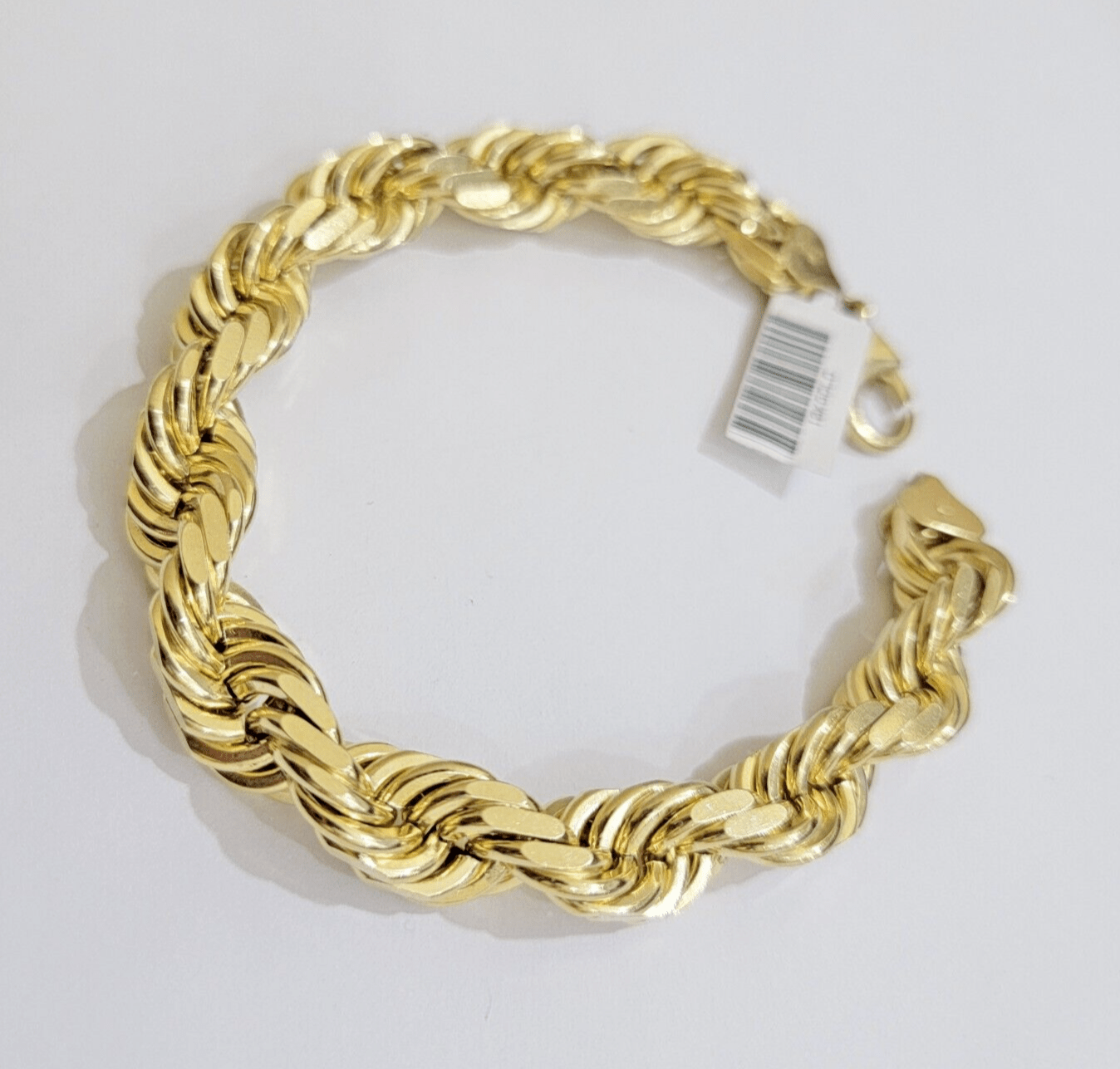 10mm Rope Bracelet 8 Inch Mens Solid 10k Yellow Gold With Diamond cuts REAL 10KT - Reva Jeweler