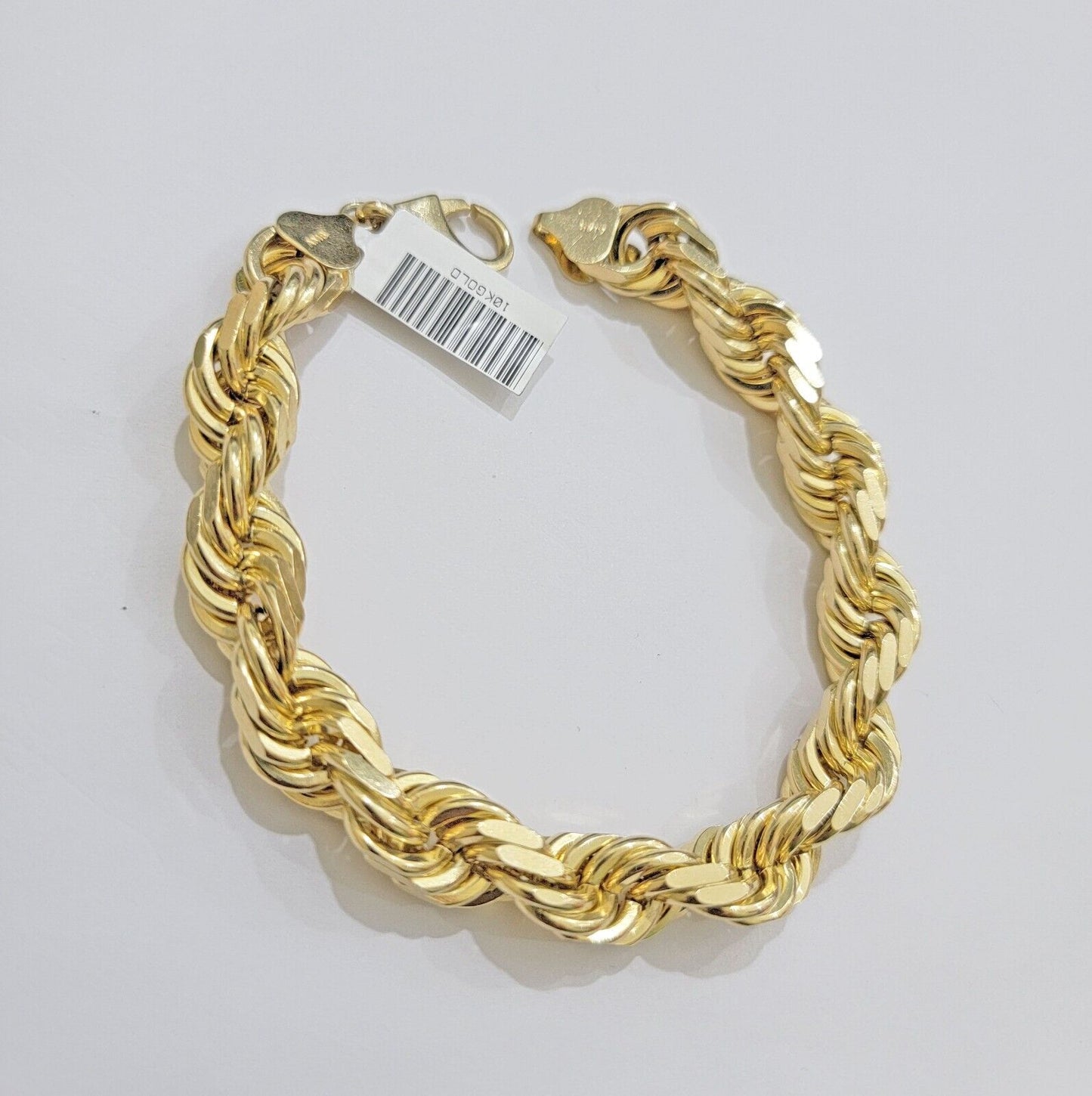 10mm Rope Bracelet 9 Inch Solid 10k Yellow Gold With Diamond cuts Mens REAL 10KT - Reva Jeweler