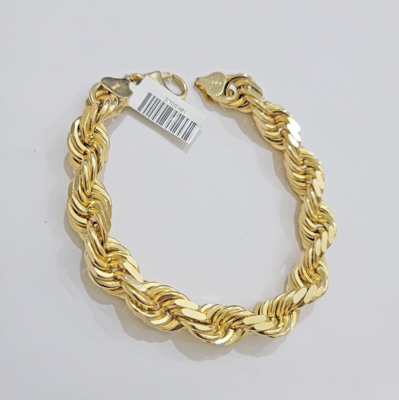 10mm Rope Bracelet 9 Inch Solid 10k Yellow Gold With Diamond cuts Mens REAL 10KT - Reva Jeweler