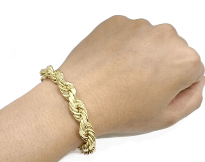10mm Rope Bracelet 9 Inch Solid 10k Yellow Gold With Diamond cuts Mens REAL 10KT - Reva Jeweler