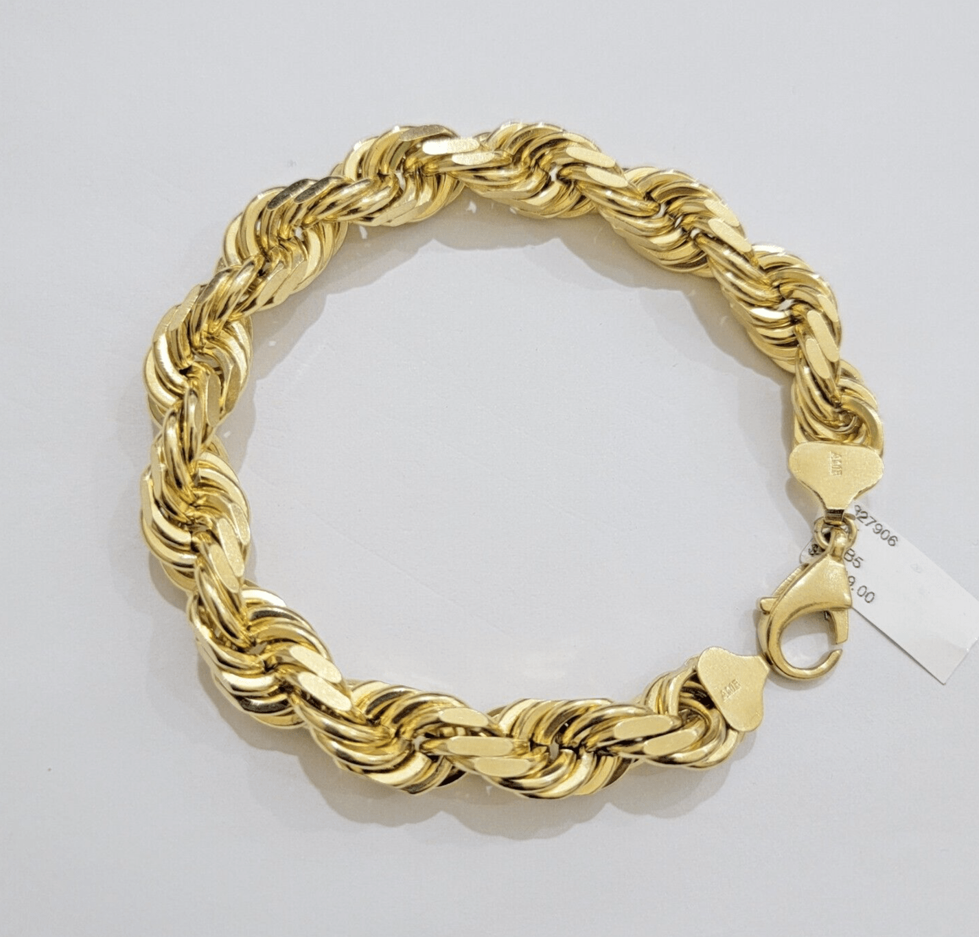 10mm Rope Bracelet 9 Inch Solid 10k Yellow Gold With Diamond cuts Mens REAL 10KT - Reva Jeweler