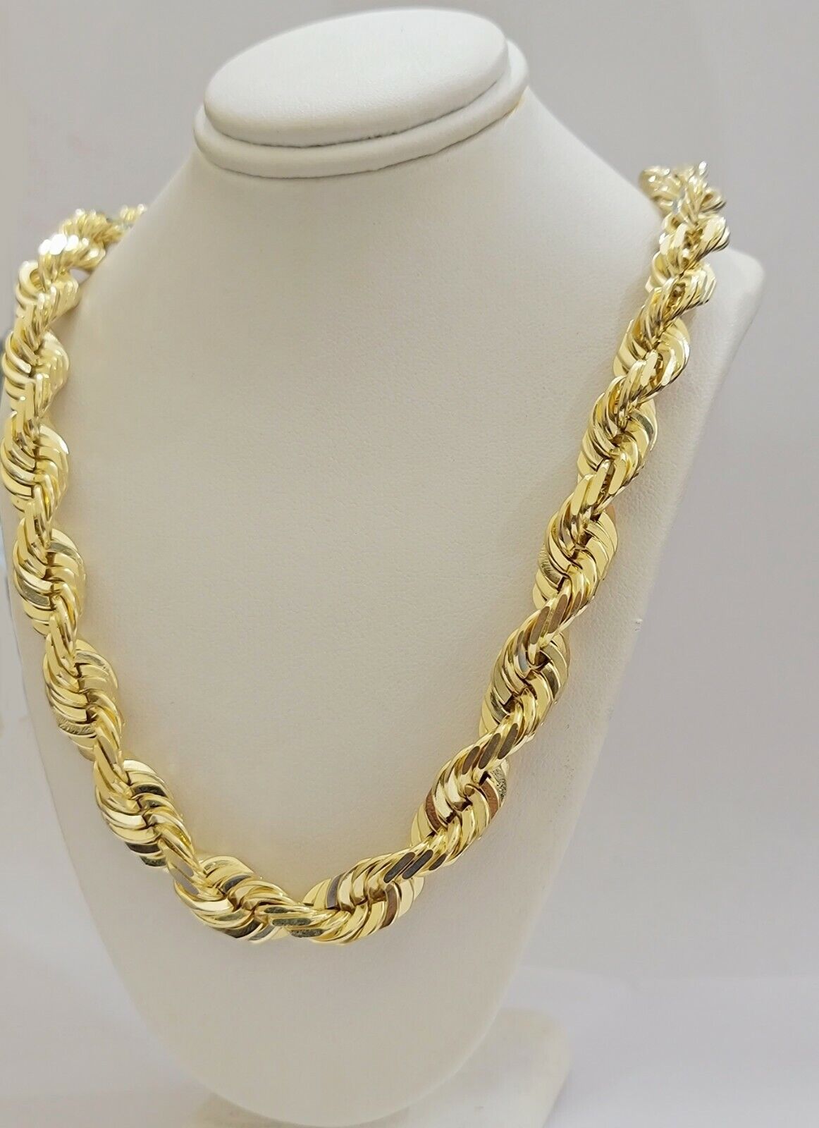 10mm Rope Chain Necklace 10k Yellow Gold 24 Inch Diamond Cut Men's REAL 10kt - Reva Jeweler