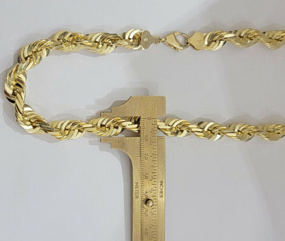 10mm Solid 10k Yellow Gold Rope Chain Necklace 26" Inch Mens Thick & Heavy Shiny - Reva Jeweler