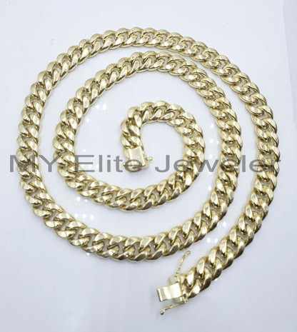 11mm 10k Yellow Gold Chain Necklace Miami Cuban Link 22" Inch Box lock REAL 10K - Reva Jeweler