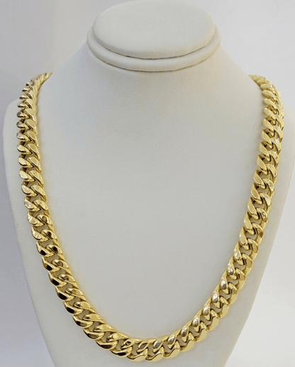 11mm 10k Yellow Gold Chain Necklace Miami Cuban Link 22" Inch Box lock REAL 10K - Reva Jeweler