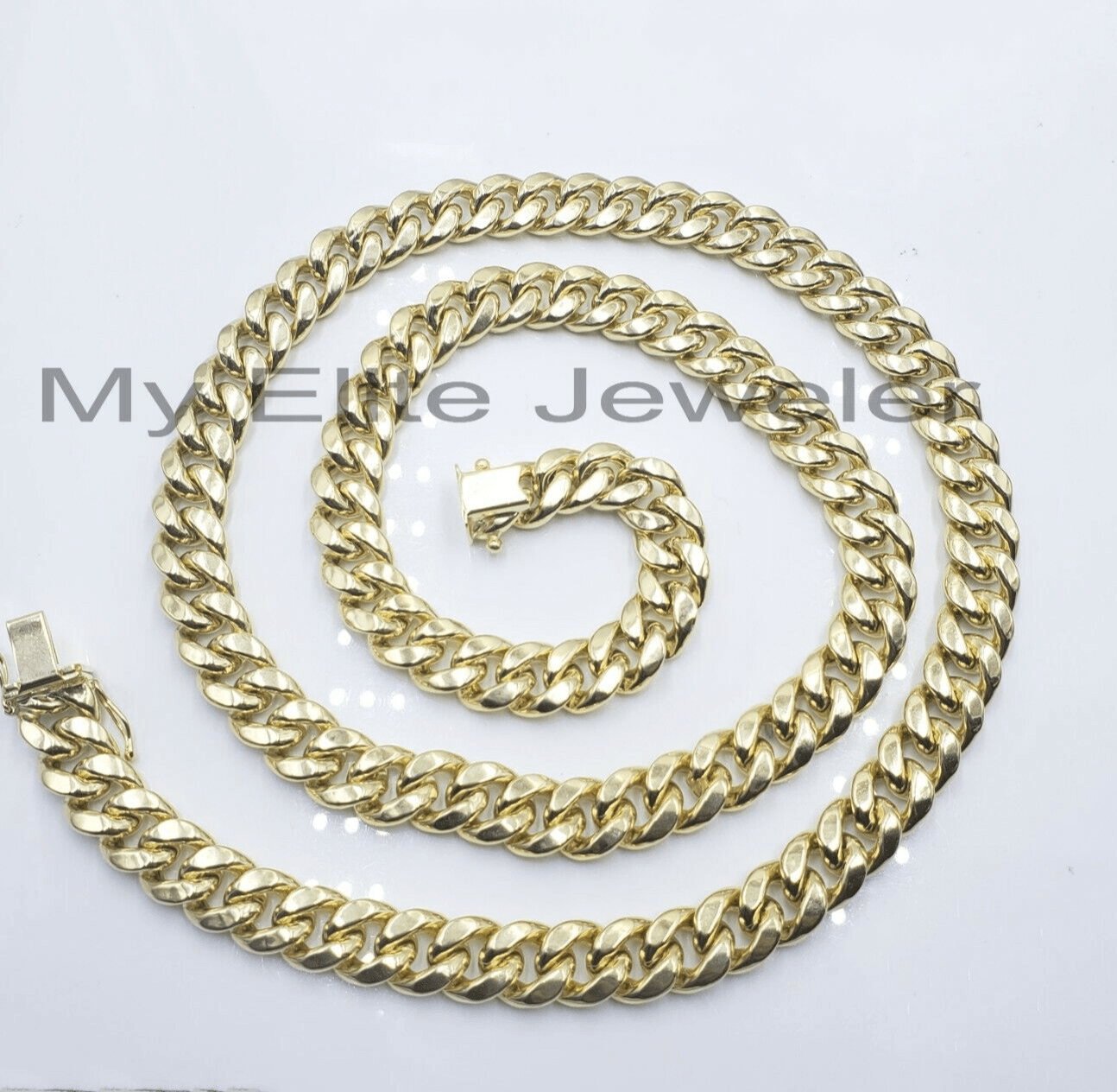 11mm 10k Yellow Gold Chain Necklace Miami Cuban Link 22" Inch Box lock REAL 10K - Reva Jeweler