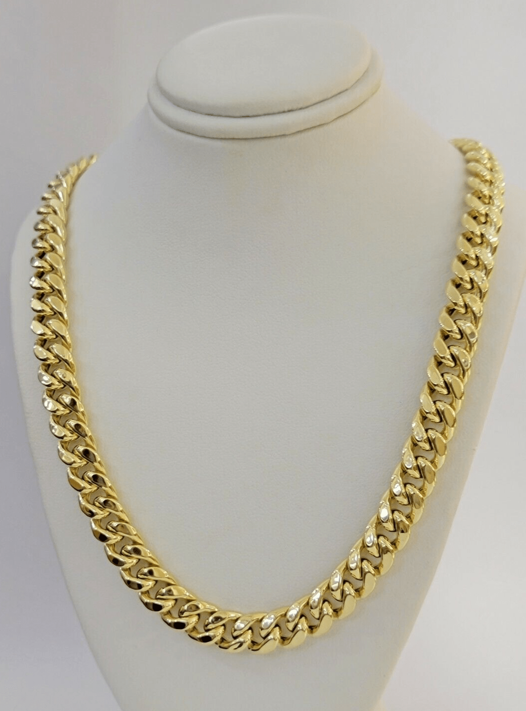 11mm 10k Yellow Gold Chain Necklace Miami Cuban Link 22" Inch Box lock REAL 10K - Reva Jeweler