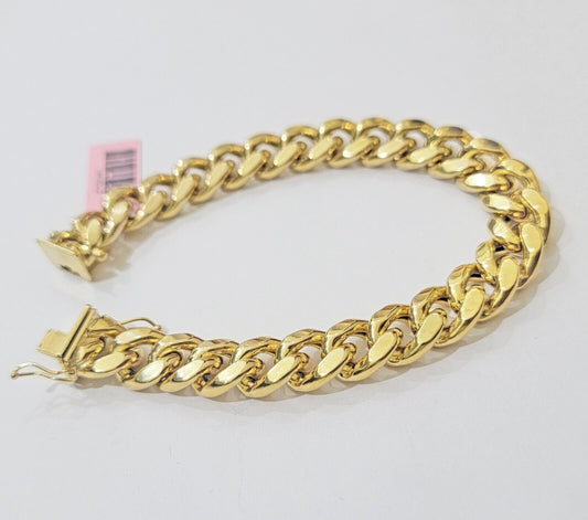 11mm 14k Gold Bracelet Miami Cuban Link 7" - 10 Inch Mens Real 14kt Yellow Gold - Reva Jeweler
