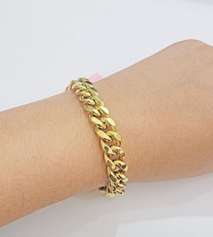 11mm 14k Gold Bracelet Miami Cuban Link 7" - 10 Inch Mens Real 14kt Yellow Gold - Reva Jeweler