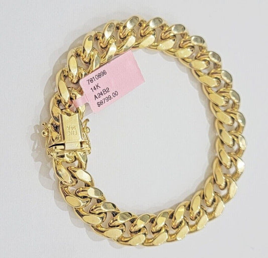 11mm 14k Gold Bracelet Miami Cuban Link 7" - 10 Inch Mens Real 14kt Yellow Gold - Reva Jeweler