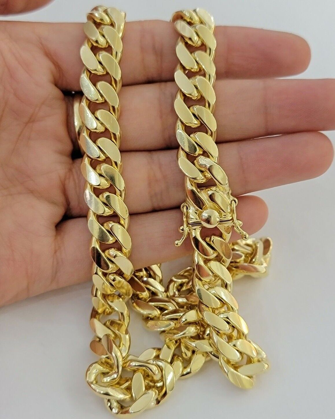 11mm Cuban Solid Link Chain Mens Necklace 10k Yellow Gold 22" Thick Heavy, SALE - Reva Jeweler