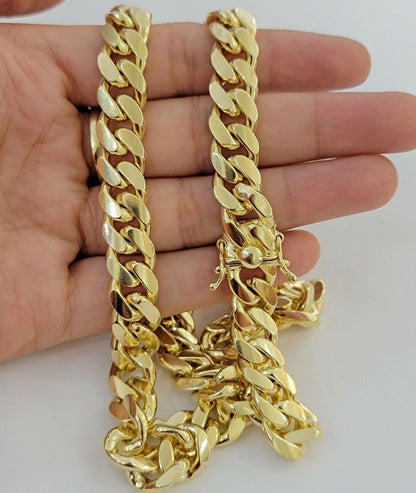 11mm Miami Cuban Link Chain Necklace 10k Yellow Gold 24" 26 Inch Mens SOLID 10kt - Reva Jeweler