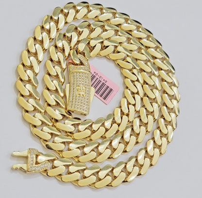 11mm Miami Cuban Royal Link Chain Necklace Box Lock Real 14K Yellow Gold On Sale - Reva Jeweler