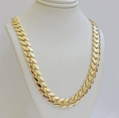 11mm Miami Cuban Royal Link Chain Necklace Box Lock Real 14K Yellow Gold On Sale - Reva Jeweler