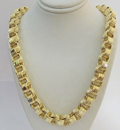 12.5mm Byzantine Box chain Necklace 26 Inch Real 10k Yellow Gold Men's , Thick - Reva Jeweler