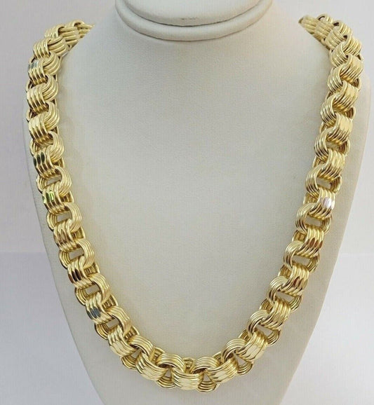 12.5mm Byzantine Box chain Necklace 26 Inch Real 10k Yellow Gold Men's , Thick - Reva Jeweler
