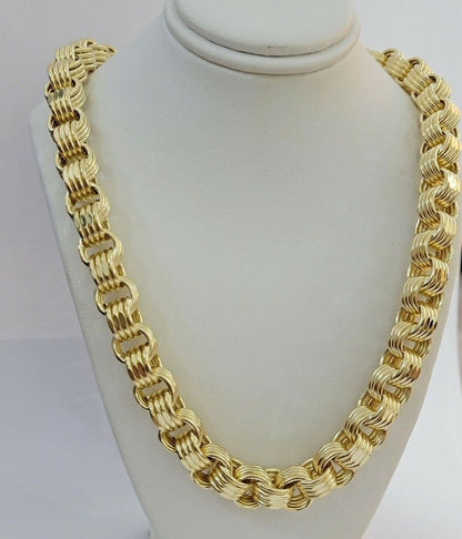 12.5mm Byzantine Box chain Necklace 26 Inch Real 10k Yellow Gold Men's , Thick - Reva Jeweler