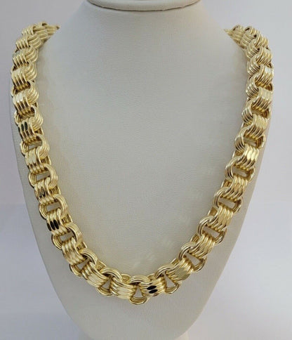 12.5mm Byzantine Box chain Necklace 26 Inch Real 10k Yellow Gold Men's , Thick - Reva Jeweler