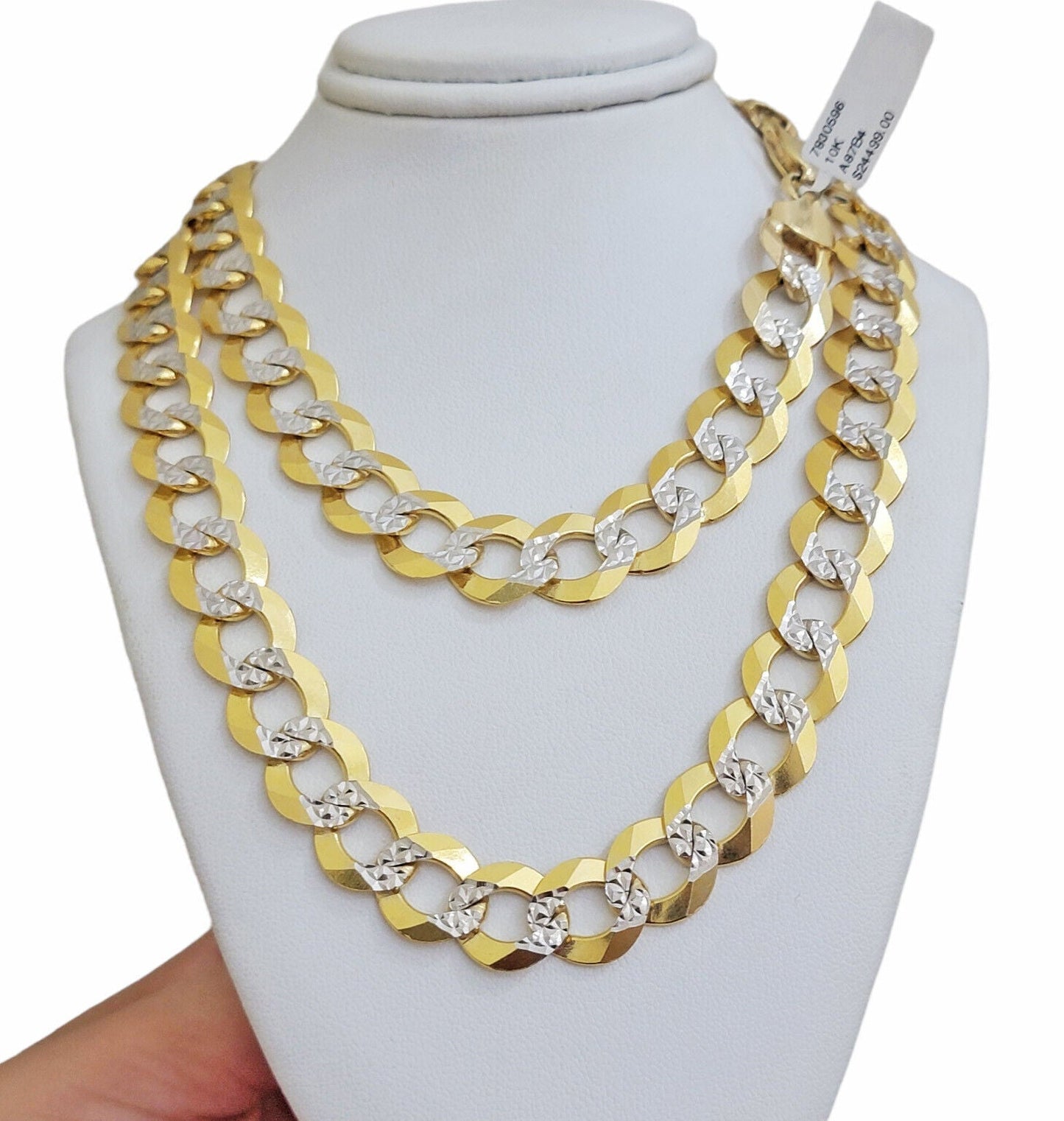 12.5mm Mens Necklace Cuban Curb Link 30" Diamond Cut 10k Yellow Gold Chain SOLID - Reva Jeweler