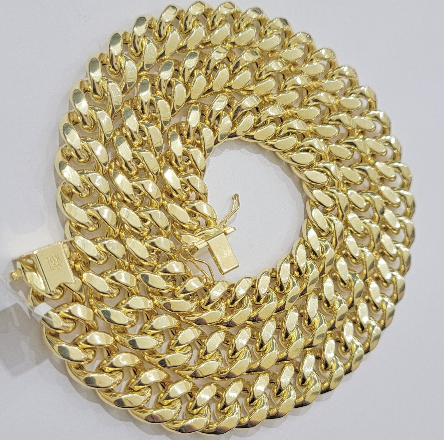 12mm Cuban Link Chain 10k Yellow Gold Mens Necklace 26" Box Clasp Real 10KT SALE - Reva Jeweler