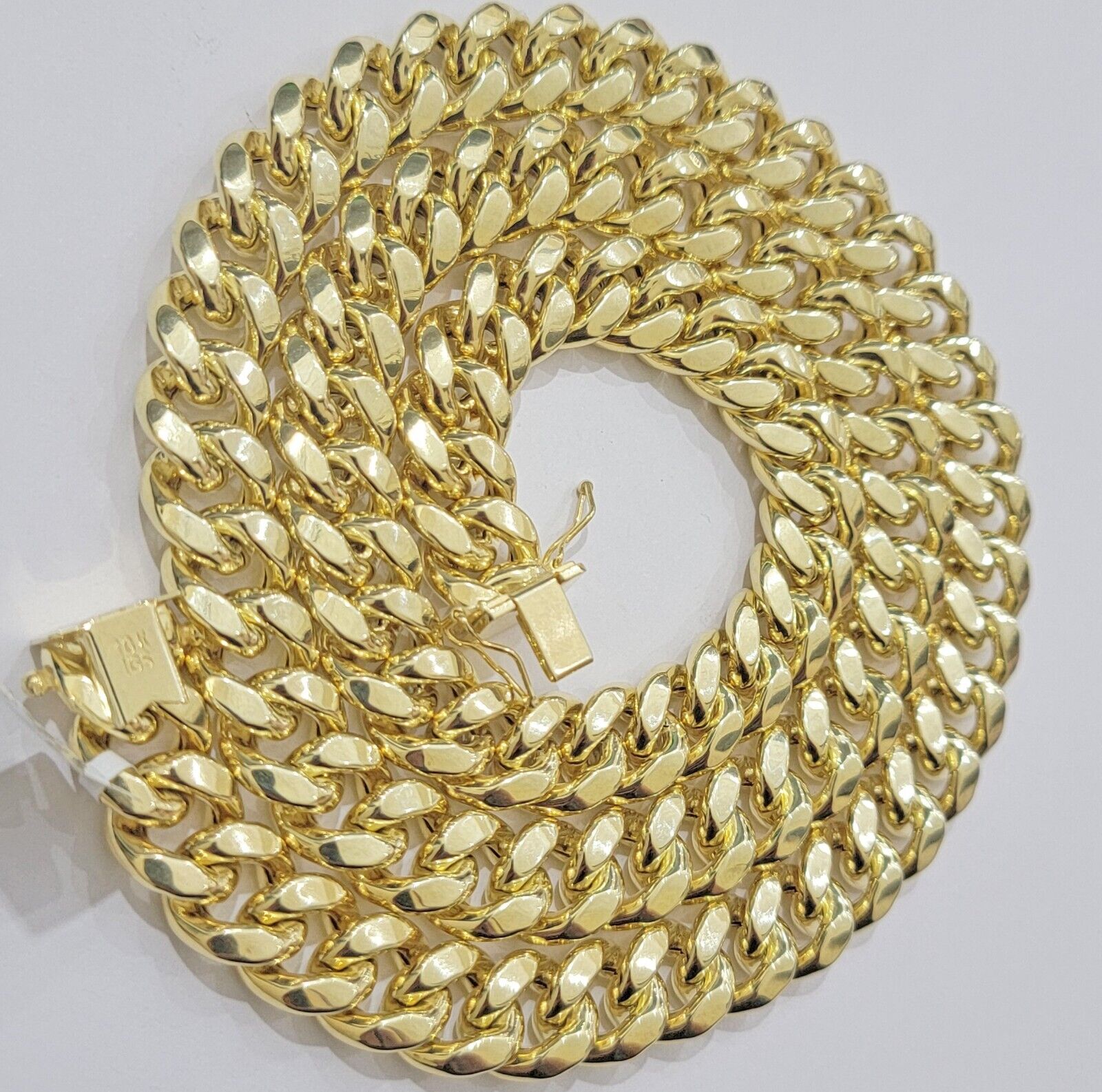 12mm Cuban Link Chain 10k Yellow Gold Mens Necklace 26" Box Clasp Real 10KT SALE - Reva Jeweler