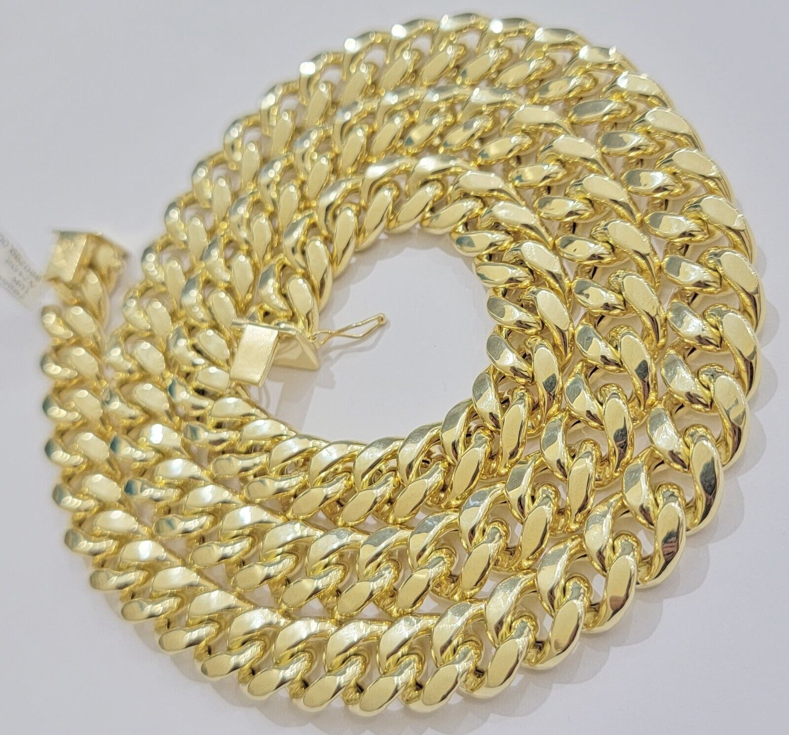 12mm Cuban Link Chain 10k Yellow Gold Mens Necklace 26" Box Clasp Real 10KT SALE - Reva Jeweler