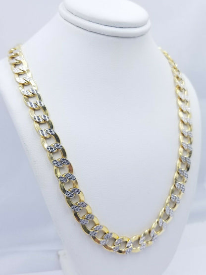 12MM Real Gold Mens Necklace Cuban Link 26" Diamond Cut 10k Yellow Gold Chain - Reva Jeweler
