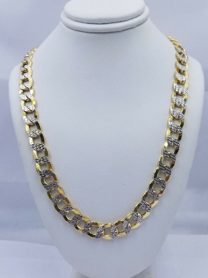 12MM Real Gold Mens Necklace Cuban Link 30" Diamond Cut 10k Yellow Gold Chain - Reva Jeweler