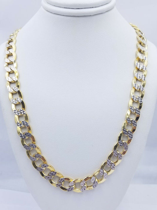 12MM Real Gold Mens Necklace Cuban Link 30" Diamond Cut 10k Yellow Gold Chain - Reva Jeweler