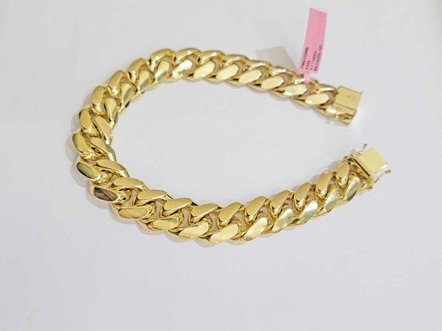 13mm 14k Gold Bracelet Mens 9 Inch Solid 14kt Yellow Gold Miami Cuban Link REAL - Reva Jeweler