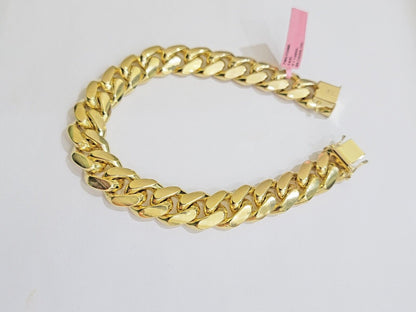 13mm 14k Gold Bracelet Mens 9 Inch Solid 14kt Yellow Gold Miami Cuban Link REAL - Reva Jeweler