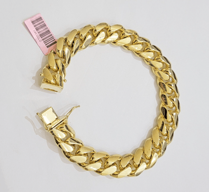 13mm 14k Gold Bracelet Mens 9 Inch Solid 14kt Yellow Gold Miami Cuban Link REAL - Reva Jeweler