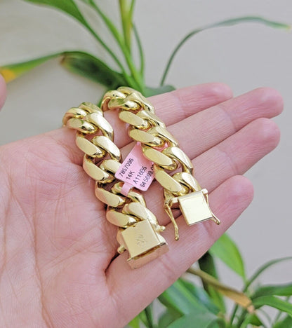 13mm 14k Gold Bracelet Mens 9 Inch Solid 14kt Yellow Gold Miami Cuban Link REAL - Reva Jeweler