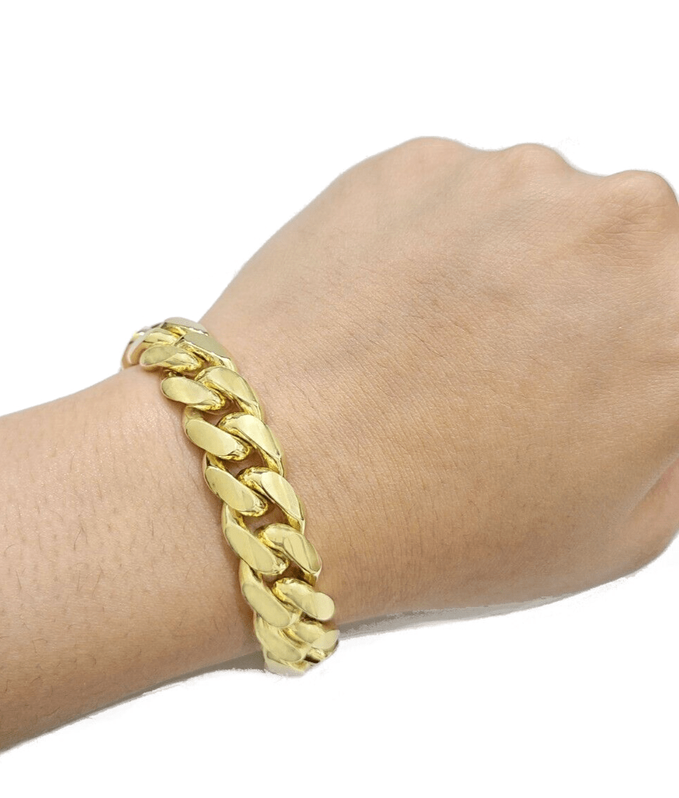 13mm 14k Gold Bracelet Mens 9 Inch Solid 14kt Yellow Gold Miami Cuban Link REAL - Reva Jeweler