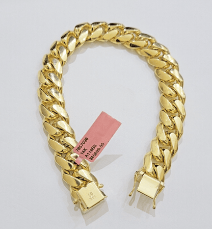 13mm 14k Gold Bracelet Mens 9 Inch Solid 14kt Yellow Gold Miami Cuban Link REAL - Reva Jeweler