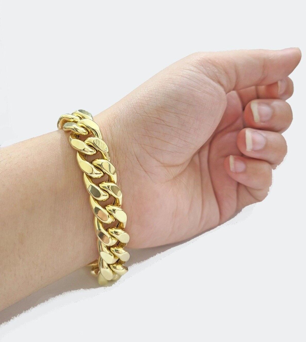 13mm 14k Gold Bracelet Miami Cuban Link 7.5" - 10 Inch Mens Real 14kt Yellow Gold - Reva Jeweler