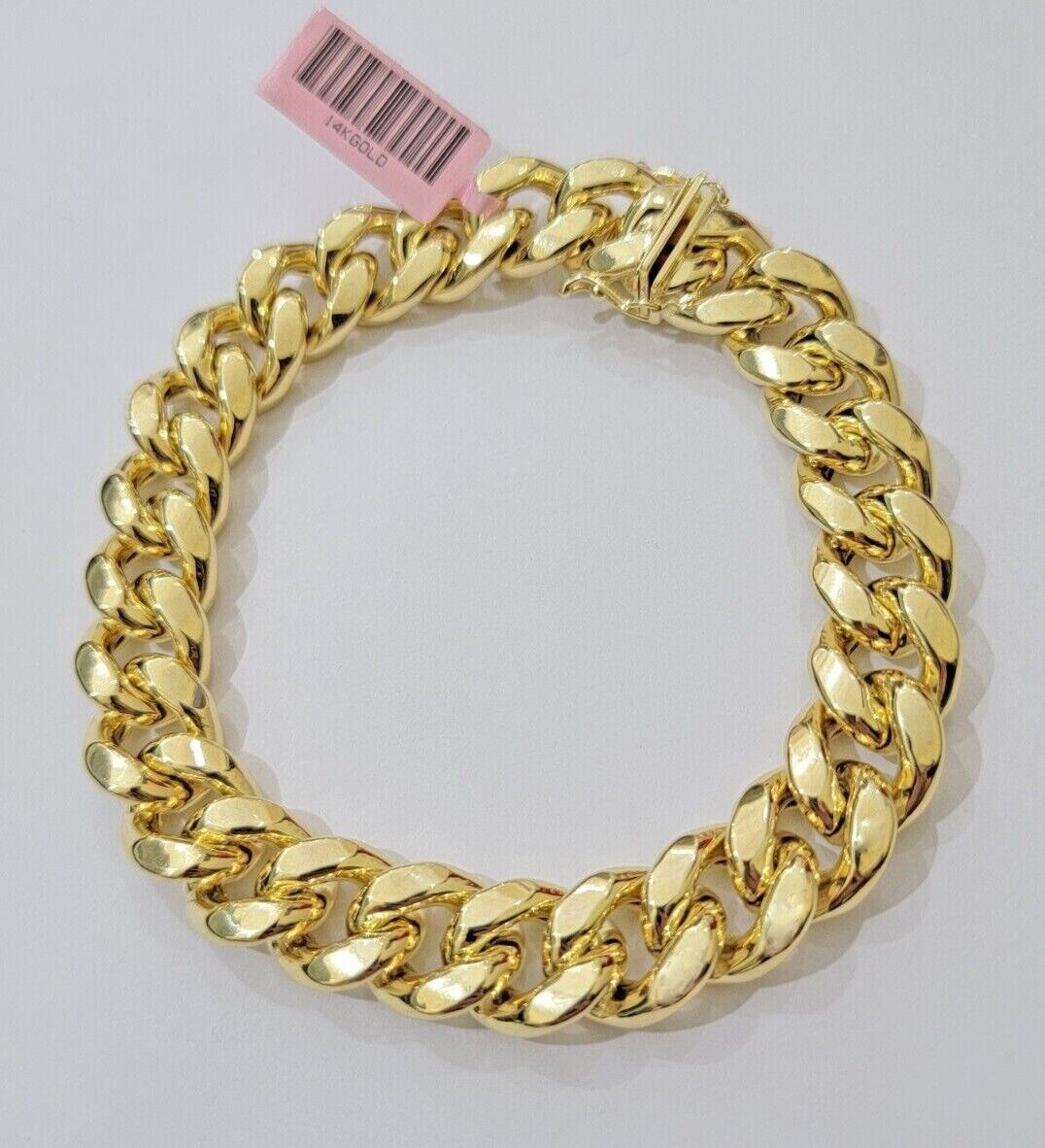 13mm 14k Gold Bracelet Miami Cuban Link 7.5" - 10 Inch Mens Real 14kt Yellow Gold - Reva Jeweler