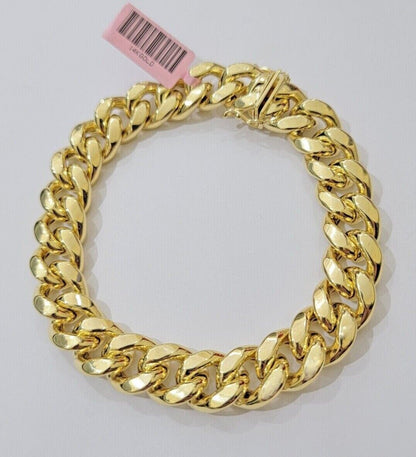 13mm 14k Gold Bracelet Miami Cuban Link 7.5" - 10 Inch Mens Real 14kt Yellow Gold - Reva Jeweler