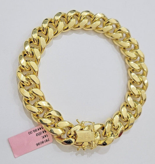 13mm 14k Gold Bracelet Miami Cuban Link 7.5" - 10 Inch Mens Real 14kt Yellow Gold - Reva Jeweler