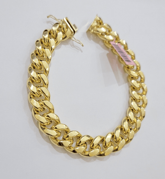 13mm 14k Yellow Gold Bracelet 7.5 Inch Miami Cuban Link Box Clasp Mens REAL 14kt - Reva Jeweler