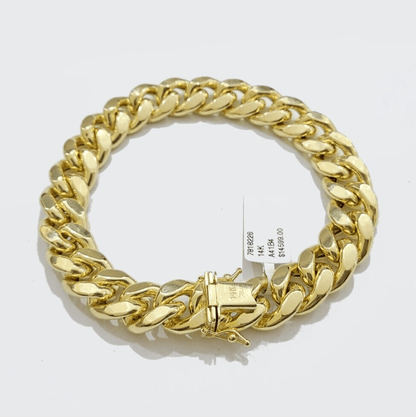 13mm 14k Yellow Gold Bracelet 7.5 Inch Miami Cuban Link Box Clasp Mens REAL 14kt - Reva Jeweler