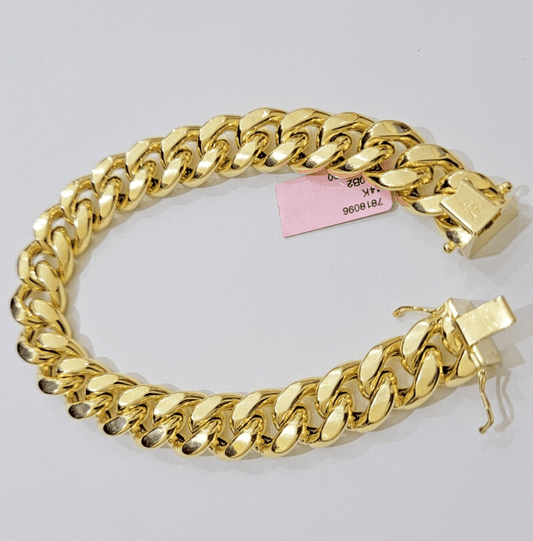 13mm 14k Yellow Gold Bracelet 8 Inch Miami Cuban Link Box Clasp Men's REAL 14kt - Reva Jeweler